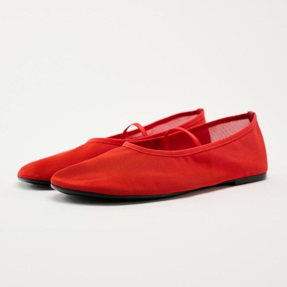 NWT ZARA MESH BALLET FLATS RED